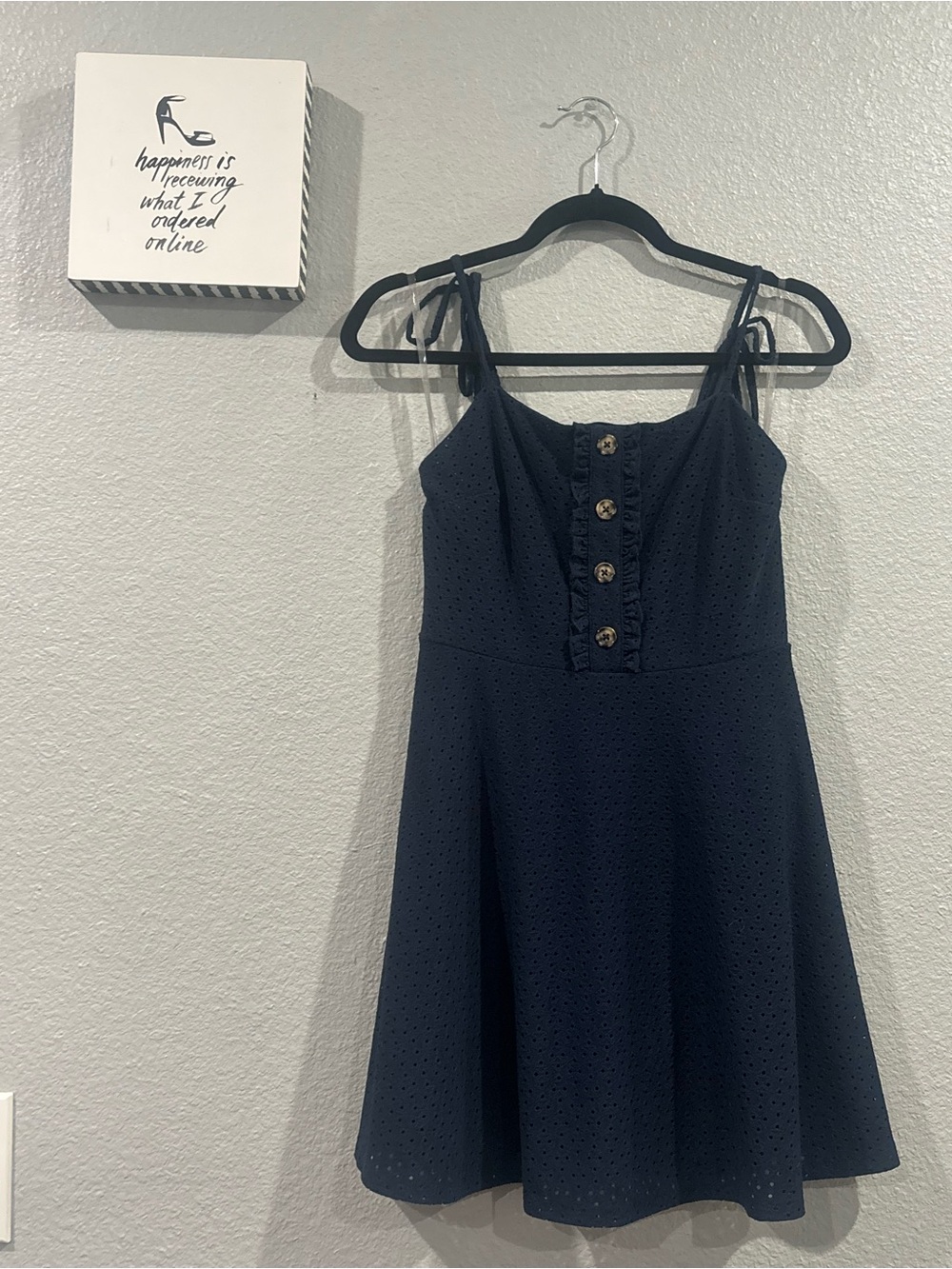 Speechless Navy Eyelet Tie-Shoulder Mini Dress